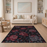 Burgundy Peony Floral Area Rug