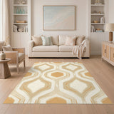 Beige Geometric Hexagon Area Rug