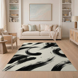 Abstract Black Ink Brush Strokes Area Rug