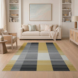 Bold Yellow Black Grey Geometric Plaid Rug