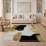 ODIKA Modern Abstract Washable Area Rug - Gold, Black & White Low Pile Non-Slip Rug