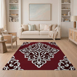 Elegant Red Damask Lace Area Rug