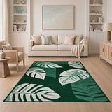 Green Monstera Leaf Geometric Area Rug