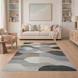 Modern Abstract Grey Wave Area Rug