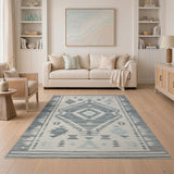 Teal Grey Southwestern Diamond Area Rug