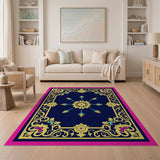 Navy Ornate Medallion Rug with Gold Pink Teal Accents