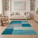 Geometric Modern Blue and Teal Teal Blue Geometric Block Area Rug