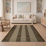 Leopard Print Textured Stripe Area Rug