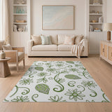 Green Daisy Vine and Leaf Pattern Area Rug