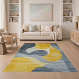 Abstract Mustard Yellow Slate Blue Geometric Area Rug