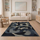 Swirling Blue Abstract Geometric Area Rug