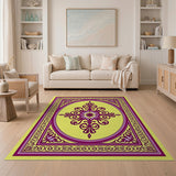 Purple Ornate Medallion Yellow Persian Area Rug