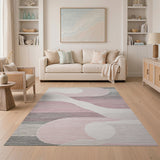 Abstract Pink Grey Wavy Area Rug
