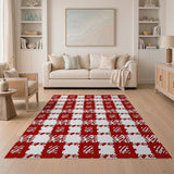 Distressed Red Gingham Checkered Area Rug