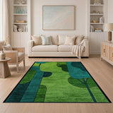 Teal Green Geometric Abstract Tree Area Rug