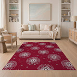 Festive Red Daisy Snowflake Area Rug