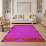Vibrant Pink Dotted Area Rug with Red Border