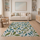 Teal Leaves Botanical Area Rug