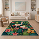 ODIKA Tropical Flamingo Washable Area Rug - Low Pile Non-Slip Indoor Carpet