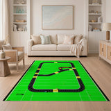 Race Track on Green Field Kids Area Rug