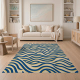 Wavy Navy Blue and Gold Abstract Area Rug