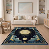 Ornate Celestial Sunburst Area Rug with Moons Stars