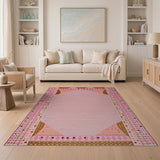 Multi-Color Geometric Pink Border Area Rug