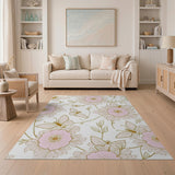 ODIKA Washable Floral Butterfly Area Rug - Vintage Pink & Gold Low Pile Rug