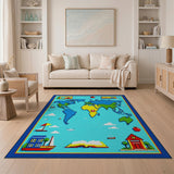 Pixelated World Map Kids Area Rug