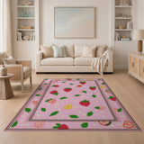 Playful Strawberry Fruit Pattern Pink Rug