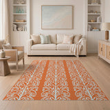 Vibrant Orange Intricate Vine Floral Area Rug