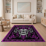 Ornate Pink Horned Skull Gothic Rug