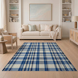Coastal Beach Navy Blue Plaid Area Rug