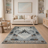 Grey Southwestern Mountain Peaks Area Rug