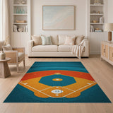Teal Baseball Diamond Geometric Area Rug