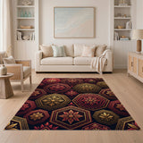 Red Gold Hexagonal Floral Mandala Rug