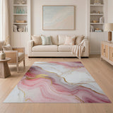 Pink Gold Marble Swirl Abstract Area Rug