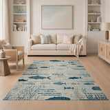 Blue Teal Fish Silhouette Coastal Area Rug
