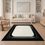 Black Border Cream Geometric Area Rug