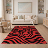 Red Bold Red Black Wavy Stripe Area Rug