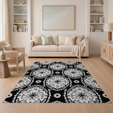 Classic Black and White Mandala Washable Area Rug - Low Pile & Non-Slip