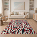 Red Black Swirling Zebra Abstract Area Rug
