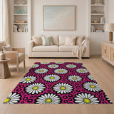 Vibrant Pink Daisy Polka Dot Area Rug