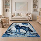 Howling Wolf Blue Moon Snowy Wilderness Rug