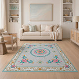 Ornate Pink Teal Floral Mandala Area Rug
