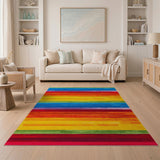 Multi-color and Patterns Vibrant Rainbow Horizontal Stripe Area Rug