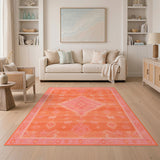 Orange Southwestern Area Rug with Deer Motifs
