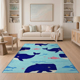 Playful Kids Cartoon Playful Whale Ocean Kids Area Rug