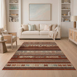 Terracotta Multi-Stripe Geometric Area Rug
