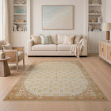 Traditional Persian Beige and Neutral Cream Gold Floral Persian Area Rug